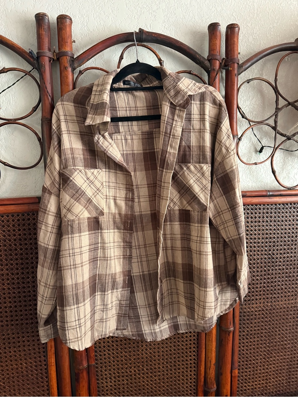 Women’s Plaid Shirt Jacket - Cream & Brown
